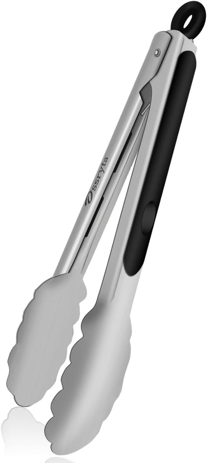Stainless Steel Cooking Tongs Set of 3 - Heavy Duty 12/9/7 Inch Locking Tongs, Heat Resistant to 600 Degrees, Food Grade Kitchen Metal Tong for Food, Salad, & BBQ - Dishwasher Safe