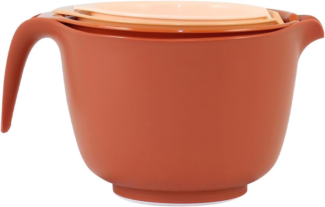Glad Mixing Bowls with Pour Spout, Set of 4 - Nesting Plastic Bowls (1.2qt, 1.9qt, 2.8qt, and 3qt with Handle) - Non Slip Base, Dishwasher Safe Kitchen Cooking and Baking Supplies, Grey