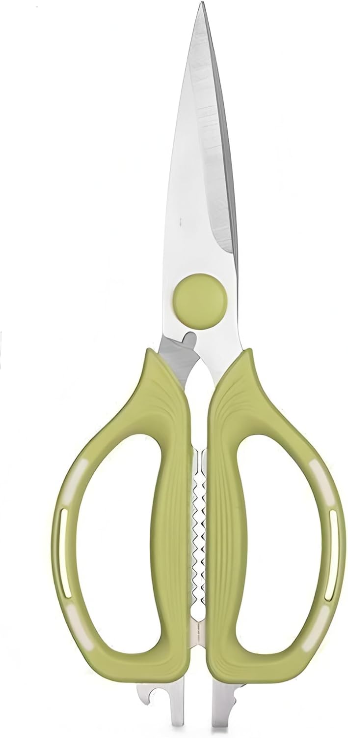 Kitchen Shears Scissors Food Scissors, 8-in-1 Multifunction Japanese Stainless Steel Meat Shears, Dishwasher Safe Sharp Shear All Purpose with Comfort Grip, Ideal for Everyday Use-Yellow