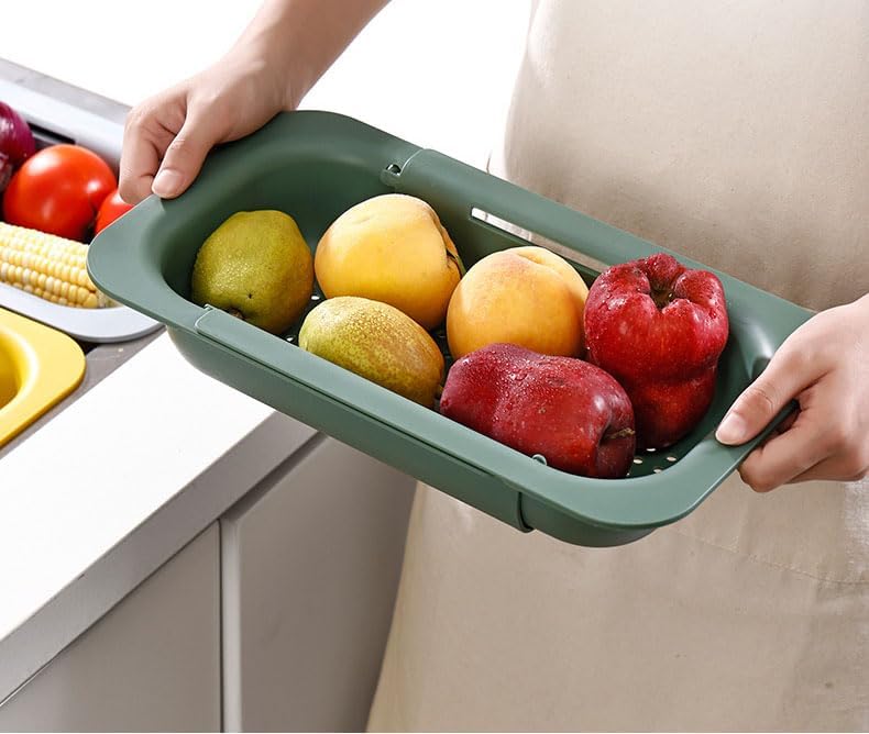 NIWWIN Collapsible Kitchen Colander Strainer, Expandable Over the Sink Colander for Kitchen, Adjustable Silicone Portable Sink Strainer, Foldable Wash Fruits Vegetables Noodle Basket (White)