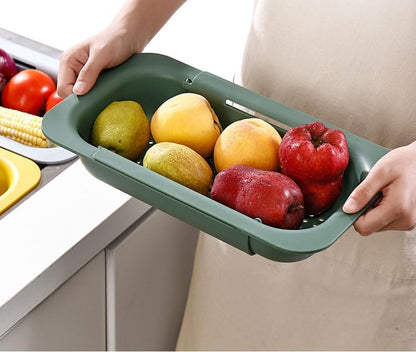 NIWWIN Collapsible Kitchen Colander Strainer, Expandable Over the Sink Colander for Kitchen, Adjustable Silicone Portable Sink Strainer, Foldable Wash Fruits Vegetables Noodle Basket (White)