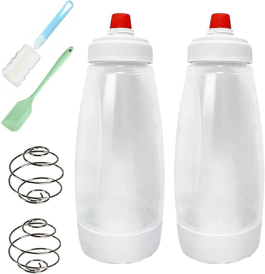 2-Pack Pancake Batter Dispenser Squeeze Bottle with Cleaning Brush & Spatula - Wide Mouth Batter Mixer for Cupcakes, Waffles, Crepes - Mess-Free Baking Tool, 32 oz, BPA-Free