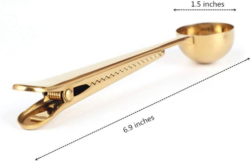 Coffee Scoop, Stainless Steel Golden Multi Function Coffee Measuring Spoon，Great Measuring Coffee, Tea，Protein Powder, Instant Drinks More - Perfect Coffee Spoon Bag Clip