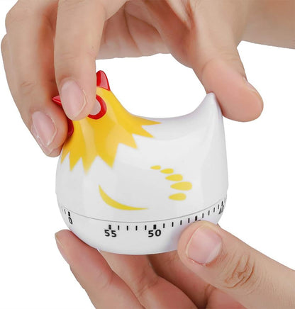 Cute Chicken-Shaped Kitchen Timer – 60-Minute Mechanical Countdown Timer for Cooking and Baking (White)