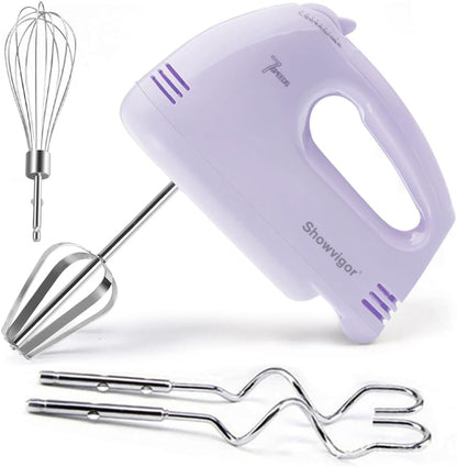 Showvigor Electric Hand mixer - 7 Adjustable Speed 180W Handheld Mixer Electric Whisk with 5 Stainless Steel Accessories, Turbo Boost/Self-Control Speed + Eject Button Food Beater for Cakes Eggs