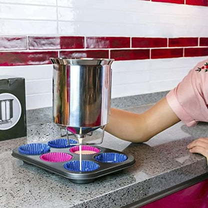 Stainless Steel Pancake Batter Dispenser, 1000ml, Handheld Pourer with Easyflow Spout for Cupcakes, Waffles, Crepes, Muffins