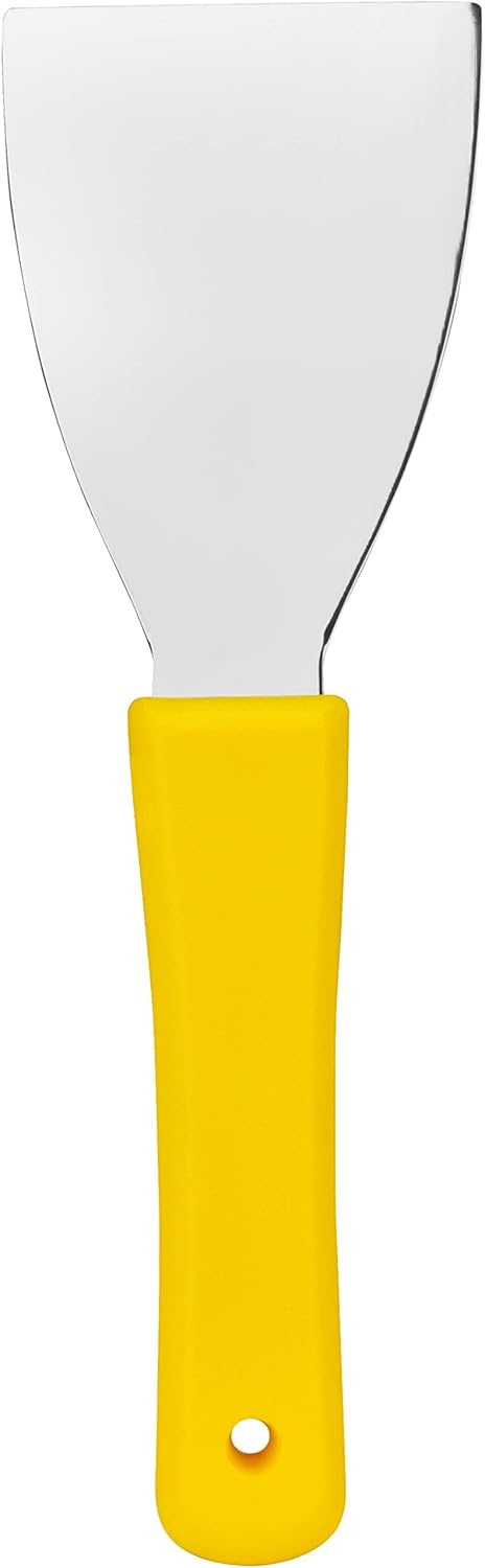 SPARTA Steel Handheld Scraper Kitchen Scraper Tool with Food-Safe Plastic Handle for Griddles, Pans, Pots, and Cutting Boards in Commercial Settings, Stainless Steel, 3 Inches, Pink