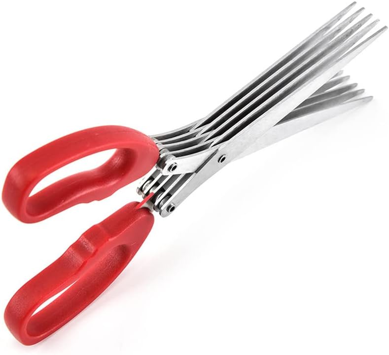 MagiDeal Shredder Scissors Multipurpose Multi-Blade Cutting Shears with Stainless Steel 5 Blades (Red)