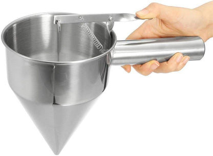 Confectionery Funnel Pancake Batter Dispenser with Stand Rack - 1000 ML Stainless Steel Cupcake Funnel - Pancake Maker Home Kitchen - 4 Cup DIY Baking Tool - (10” x 10.5” x 5.5”)