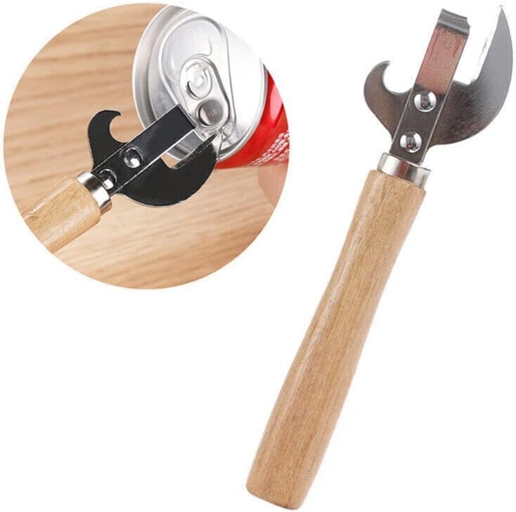 Stainless Steel Kitchen Utensil Multifunctional Lid Remov-e Side Cut Manual Can Opener with Wood Handle