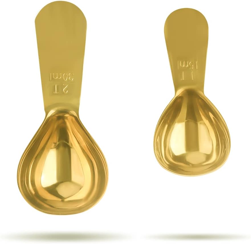 Coffee Scoop, Gold Stainless Steel Coffee Spoons Set, 1 tablespoon (15ml) and 1 tablespoons (30ml) Spoon, Gold Tablespoon Measure Spoon for Coffee, Milk Powder, Fruit Powder, 2 Pack(Long Handle)