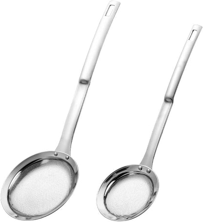 Sieve Fine Mesh Strainer Set Stainless Steel Metal Flat Cooking Skimmer Ladle Colander With Handle Food Strainer Kitchen Tools For Kitchen Baking Oil Filter Flour Sifter Foam,L M Small 3Pack
