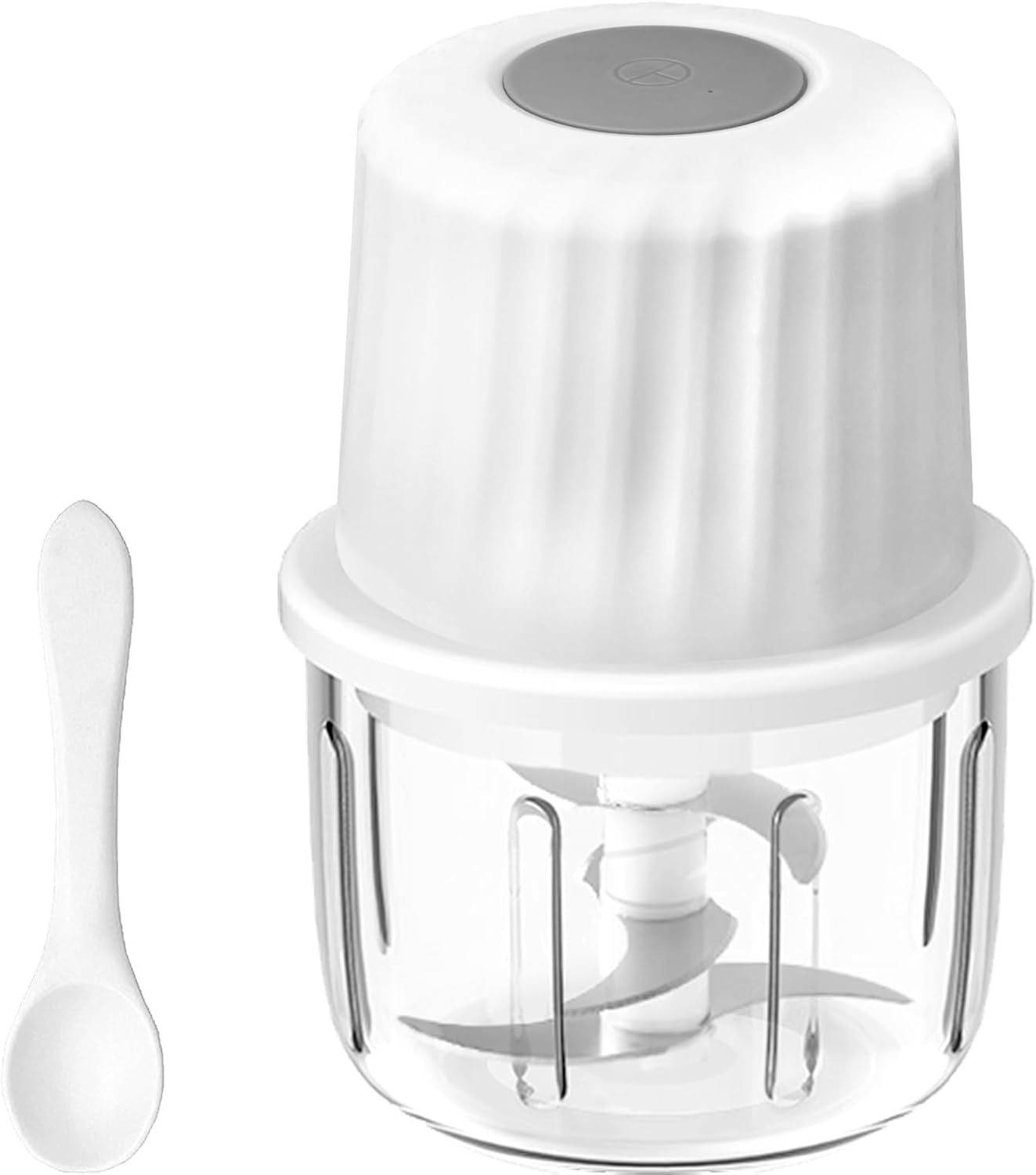 Electric Garlic Chopper Mini, Cordless USB Rechargeable Food Processor with GLASS Bowl 300ML Portable 6 Blades Garlic Mincer & Vegetable Chopper, BPA Free, Easy Clean, incl Scraper