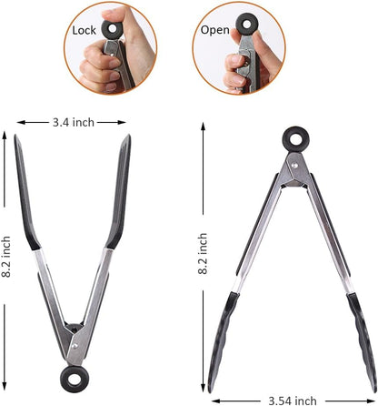 Mini Silicone Serving Tongs Set of 3, Small Kitchen Tongs (7 inch) with Silicone Tips and Stainless Steel Handle, Cooking Tongs for Salads, Pasta, Steaks, Vegetables
