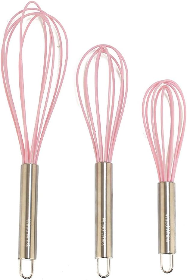 Silicone Whisk Set of 3 - wire whisk for Cooking Non-Scratch - whisks for cooking - Hand Whisk - whisker tool - wisking tool stainless