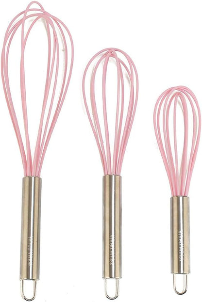 Silicone Whisk Set of 3 - wire whisk for Cooking Non-Scratch - whisks for cooking - Hand Whisk - whisker tool - wisking tool stainless