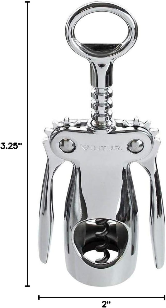 Vinturi Wing Corkscrew Wine Built-in Bottle Opener, Silver, one size (V9032)