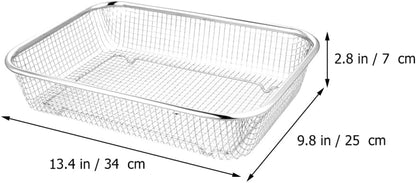 Stainless Steel Drain Basket Large Rectangular Colander 12.99X9.44X2.75In Multi-Purpose Kitchen Strainer for Fruits Vegetables Washing and Storage