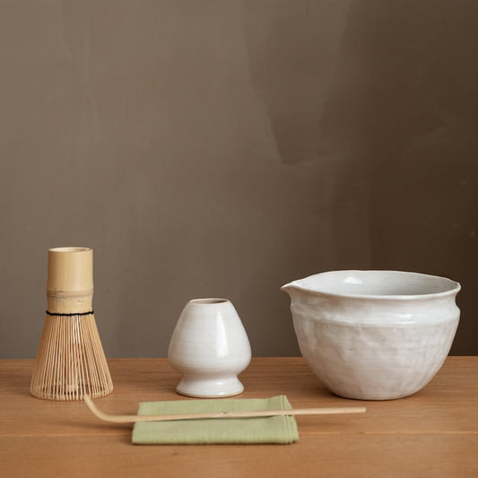 6-pcs Japanese Matcha Whisk Set with Handmade Wabi-Sabi Ceramic Bowl(Chawan),Bamboo Chasen, Whisk Holder, Scoop, Sifter & Tea Towel,Matcha Ceremony Kit,(Sandstone Reactive Glaze)