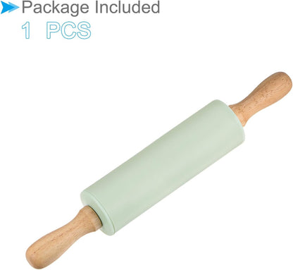 Silicone Rolling Pins, 17" Length, Silicone & Oak Non-Stick Ergonomic Wooden Handle Fondant Dough Roller Pink - (Applications: for Baking DIY Projects)