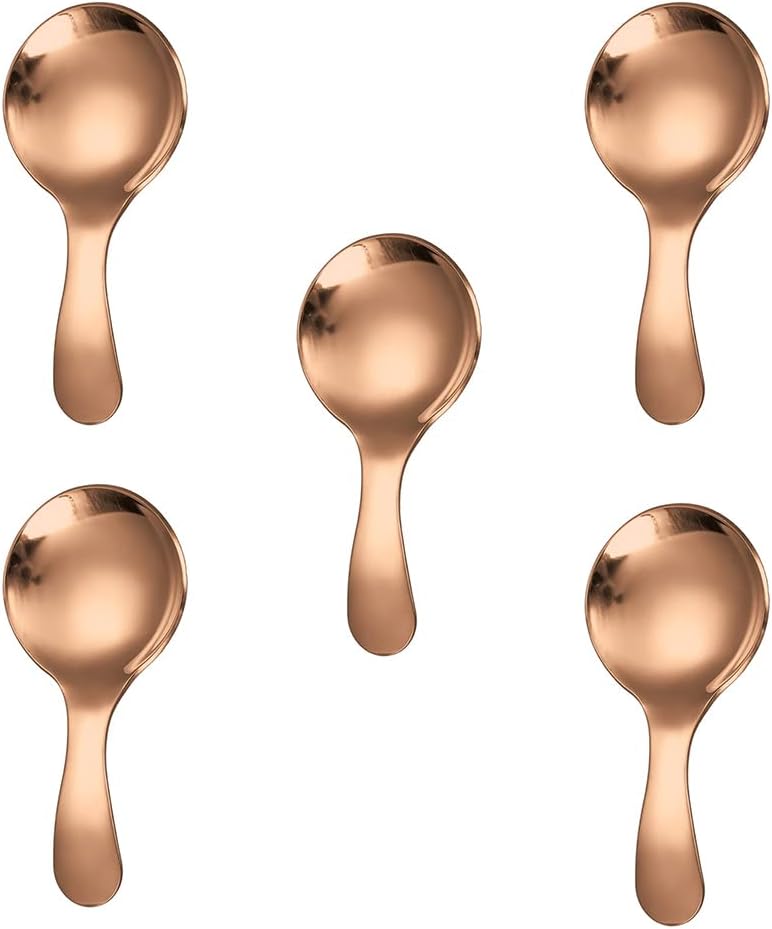5PCS Short Handle Spoon, Stainless Steel Mini Spoons Thickened Small Round Spoon For Salt Condiments Dessert Tea Coffee (Black)