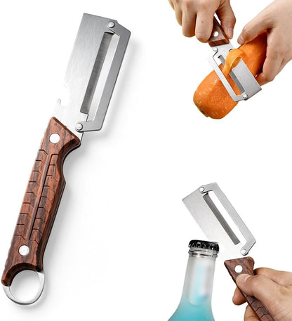 Premium Multi-Functional Vegetable Peeler for Kitchen, 2026 New Heavy Duty Stainless Steel Potato Peeler with Ergonomic Wooden Handle & Bottle Opener for Fruit and Vegetables (C-2Pcs)