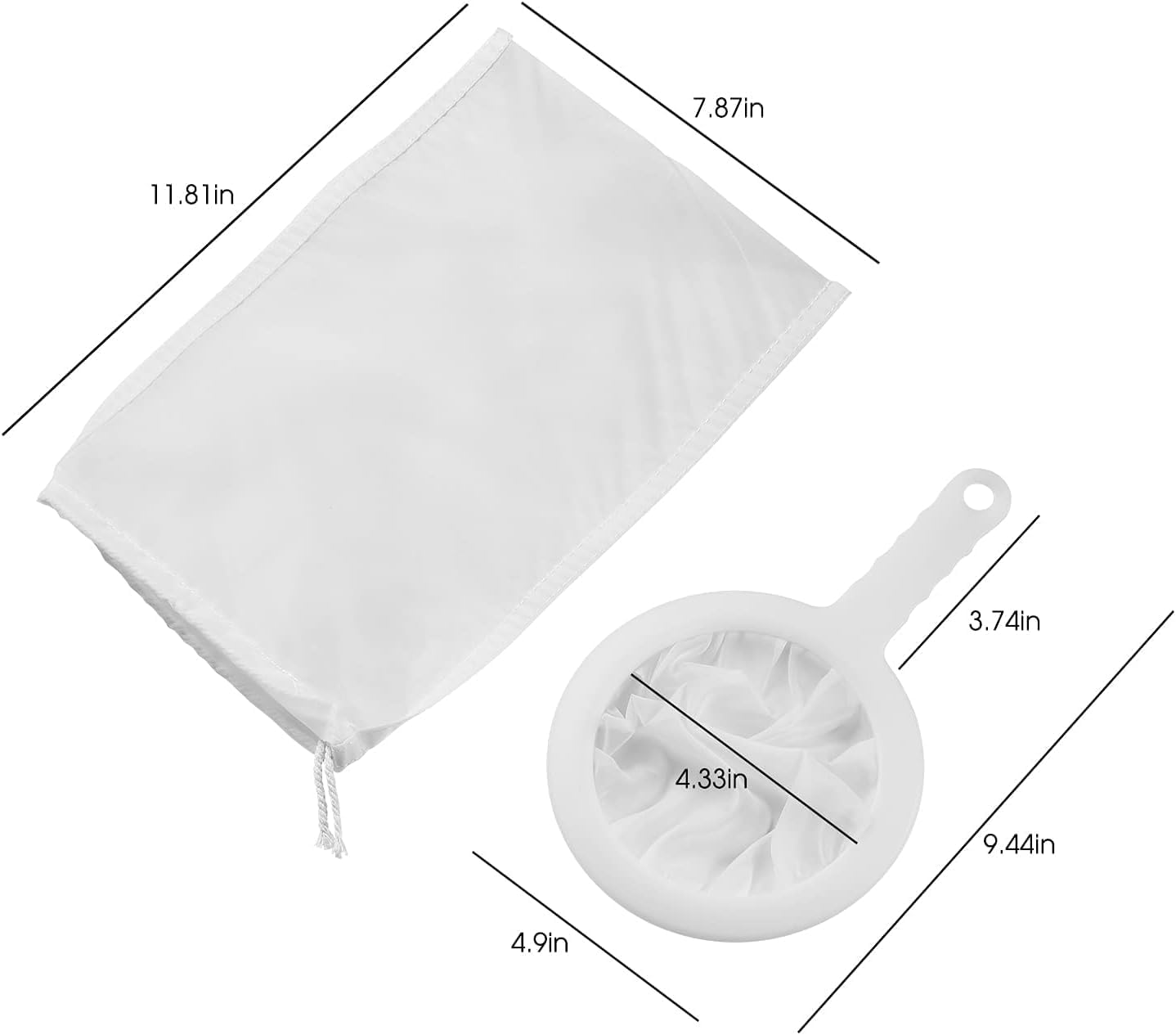 6 Pack - 200 Mesh Fine Mesh Strainer & Nut Milk Bags, Reusable Food Strainer - Food Grade BPA-Free - Ultra Strong Fine Nylon Mesh - Nutmilk, Juices, Cold Brew, Tea Coffee, Juice Soy