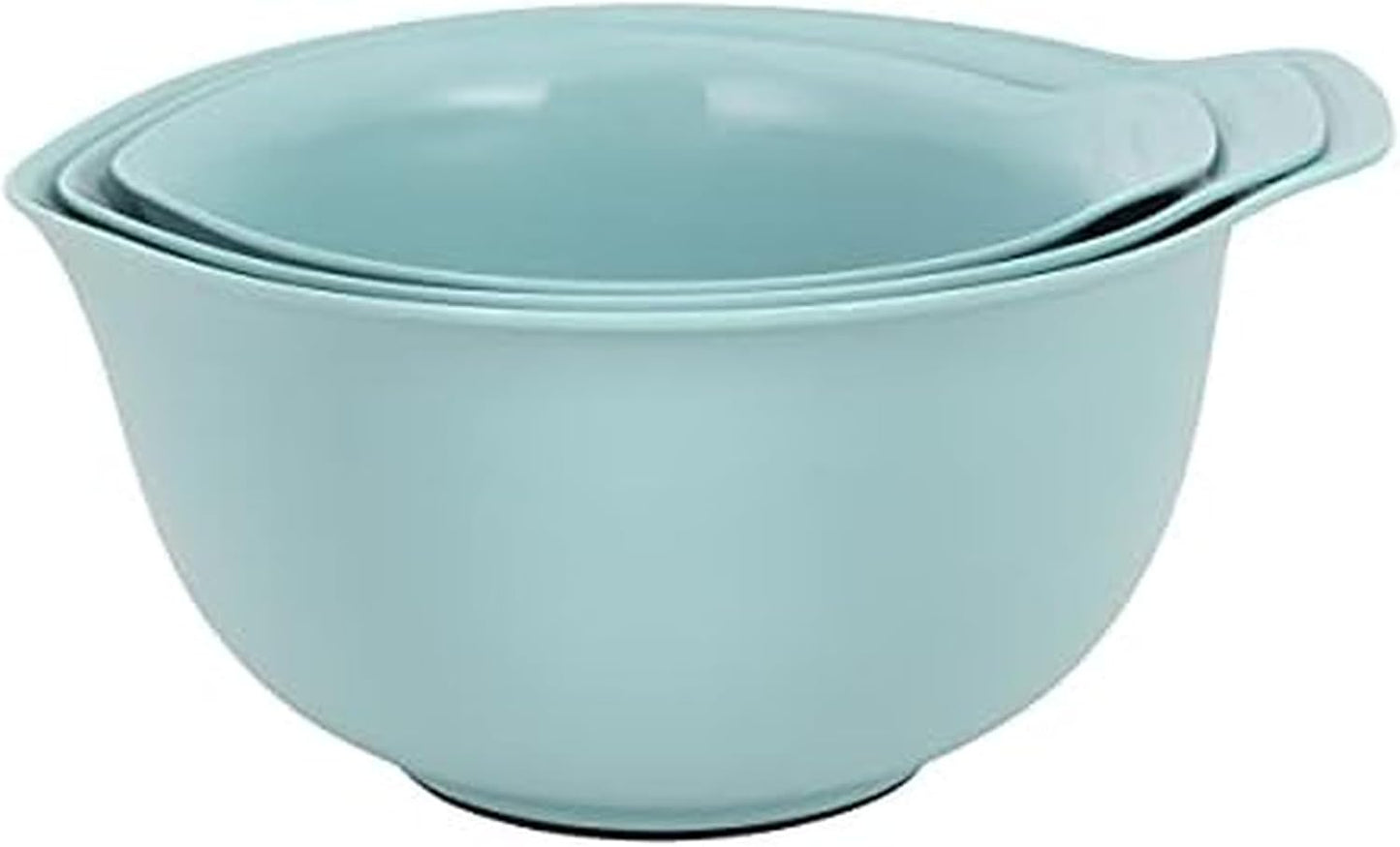 KitchenAid Universal Nesting Plastic Mixing Bowls, Set Of 3, 2.5 quart, 3.5 quart, 4.5 quart, Non Slip Base with Easy Pour Spout to Reduce Mess, Dishwasher Safe, Aqua Sky, White, Gray