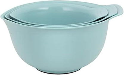 KitchenAid Universal Nesting Plastic Mixing Bowls, Set Of 3, 2.5 quart, 3.5 quart, 4.5 quart, Non Slip Base with Easy Pour Spout to Reduce Mess, Dishwasher Safe, Aqua Sky, White, Gray