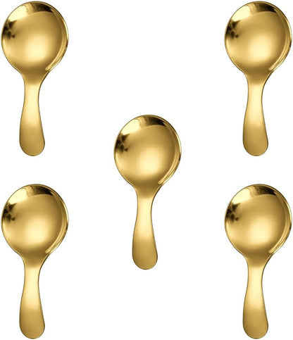 5PCS Short Handle Spoon, Stainless Steel Mini Spoons Thickened Small Round Spoon For Salt Condiments Dessert Tea Coffee (Black)