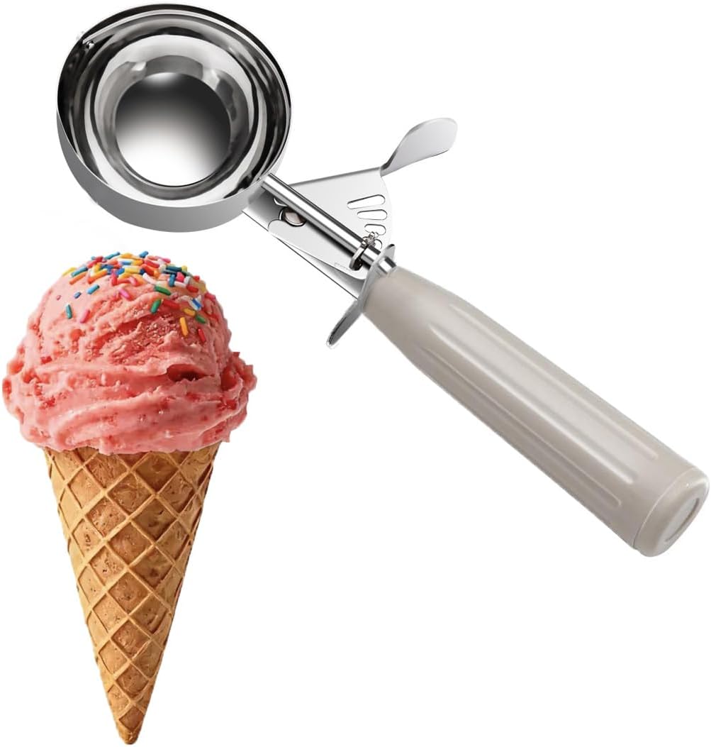 TOPKITCHEN Commercial-Grade Ice Cream Scoop 3.25 oz, 18/8 Stainless Steel Cookie Scoop with Plastic Handle, Portion Control Disher Scoop for Bakeries, Restaurants & Dessert Shops, #10, Ivory