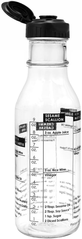 Salad Dressing Shaker & Mixer Bottle with Built-In Recipes 12oz / 350ml