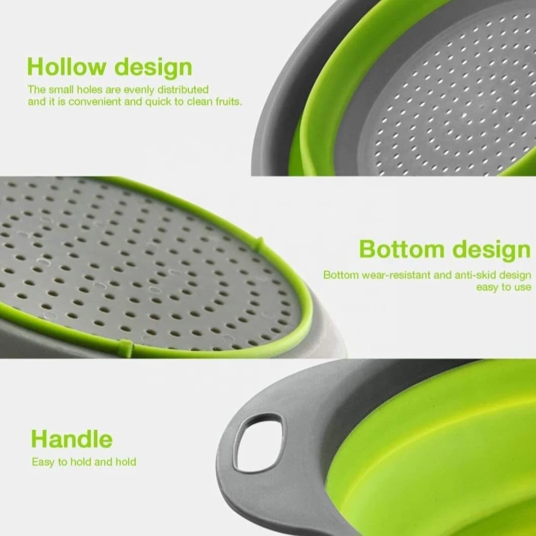 Collapsible Silicone Colander Set of 2 (Large & Small) (Green)