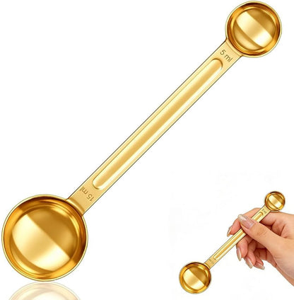 Double Sided Teaspoon Measuring Spoons, Stainless Steel 1 Tsp (5ml) & 1 Tbsp (15ml) Long-Handle Tablespoon Scoop, Space-Saving Gold Coffee Measuring Spoon for Coffee Milk Cooking Baking (8.64 Inch)
