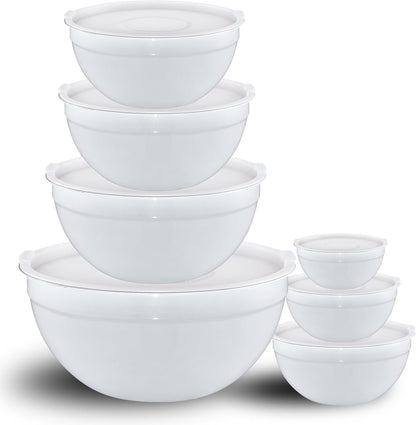 Red Mixing Bowls with Lids Set of 7, Stainless Steel Nesting Bowl with Khaki Lid for Non-slip Mixing Prepping Storing Serving, 7 Sizes-7/3.6/2.7/2.1/1.5/1/0.8 QT