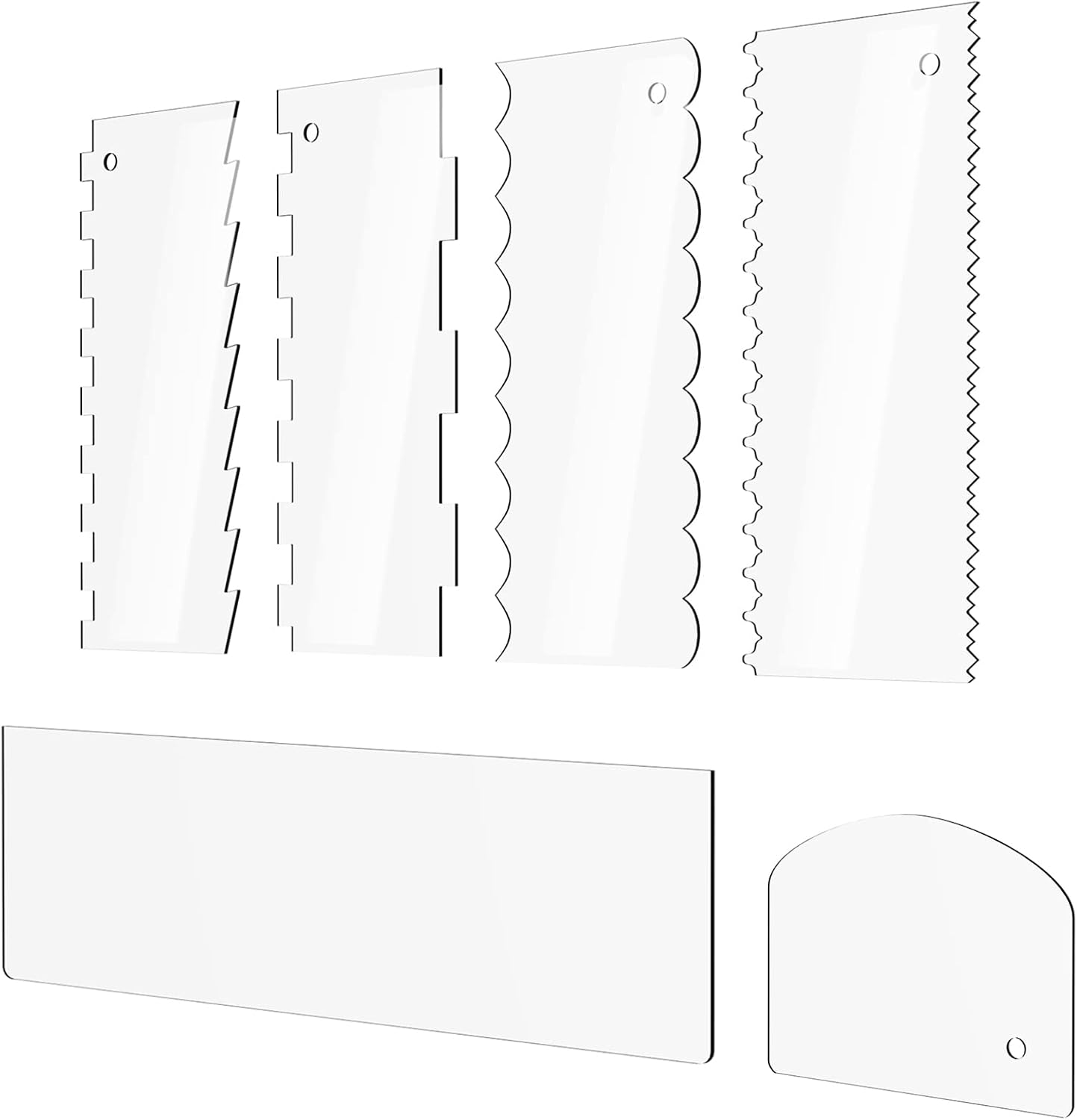 Cake Scraper 6 Pieces Clear Acrylic Icing Smoother Decorating Comb Scrapers Set, Pastry Cutter for Mousse Butter Cream Decoration, 11 Patterns Different Stripes for Cakes Edges, Kitchen Baking Tool