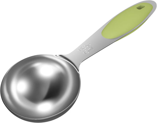 LEIFENY 2PCS 1 Tbsp(3tsp, 1/2oz, 15ml) Single Measuring Spoon with Green Silicone Grip, Stainless Steel Individual Measure Scoop Only