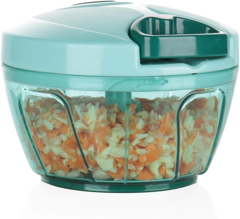 Ourokhome Manual Food Processor Vegetable Chopper, Portable Hand Pull String Garlic Mincer Onion Cutter for Veggies, Ginger, Fruits, Nuts, Herbs, etc., 500ml, Deep Blue