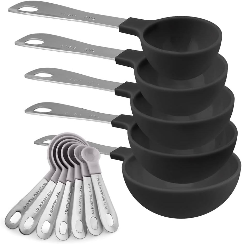 COOK WITH COLOR Measuring Cups Set and Measuring Spoon Set, Stainless Steel Handles, Nesting Kitchen Measuring Set, Liquid Measuring Cup Set, 12 PC Stainless Steel, Gray