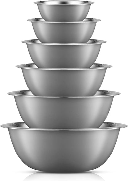 JoyJolt Stainless Steel Mixing Bowl Set of 6-5qt to 0.5qt Nesting Bowls for Dough, Batter & Baking