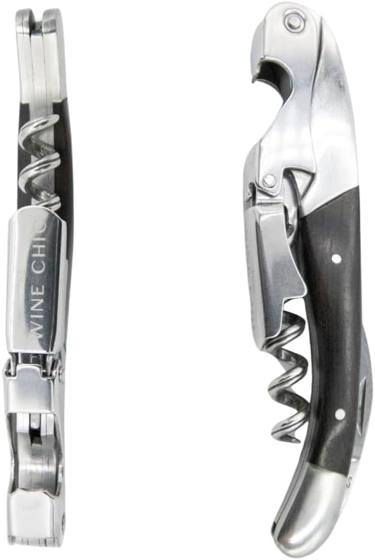The Wine Chic Premium Professional Corkscrew Wine Opener with Elegant Wood Handle, Manual Wine Key with Foil Knife and Cap Bottle Opener for Bartenders, Waiters and Sommeliers