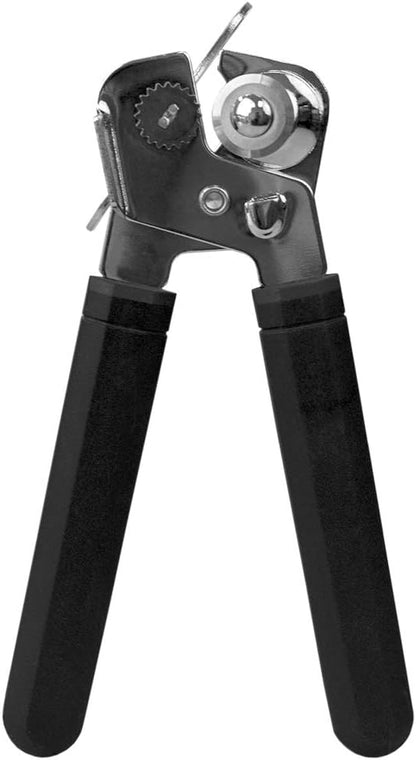 Home Basics Stainless Steel Manual Handheld Can Opener with Long Smooth Grip Rubber Handles, Black