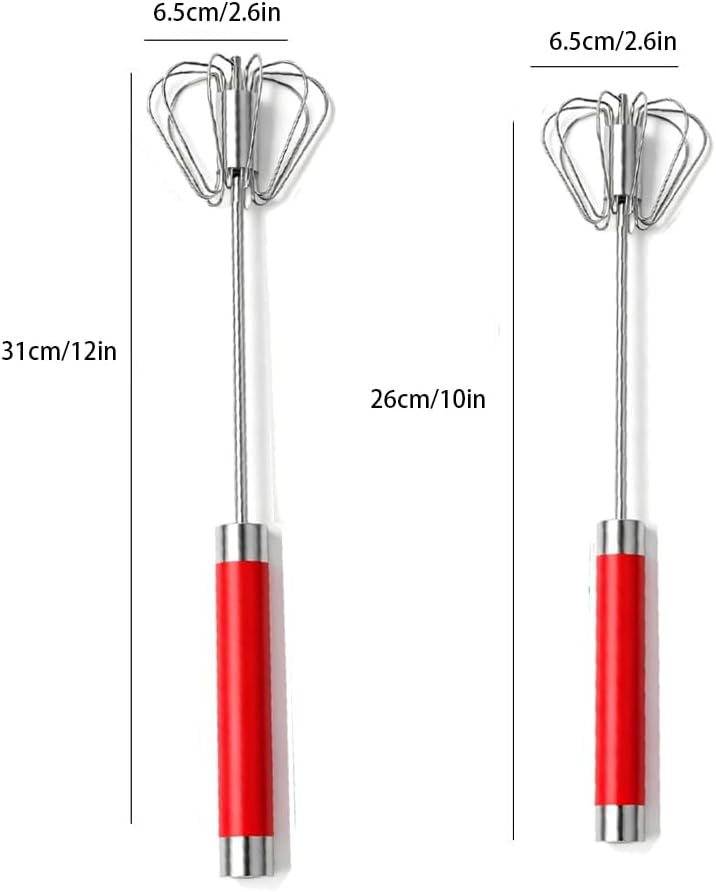 Stainless Steel Semi-Automatic Egg Whisk Set, 2PCS Hand Push Rotary Manual Mixer for Cooking, Whisking, Beating and Stirring (10&12 Inch)