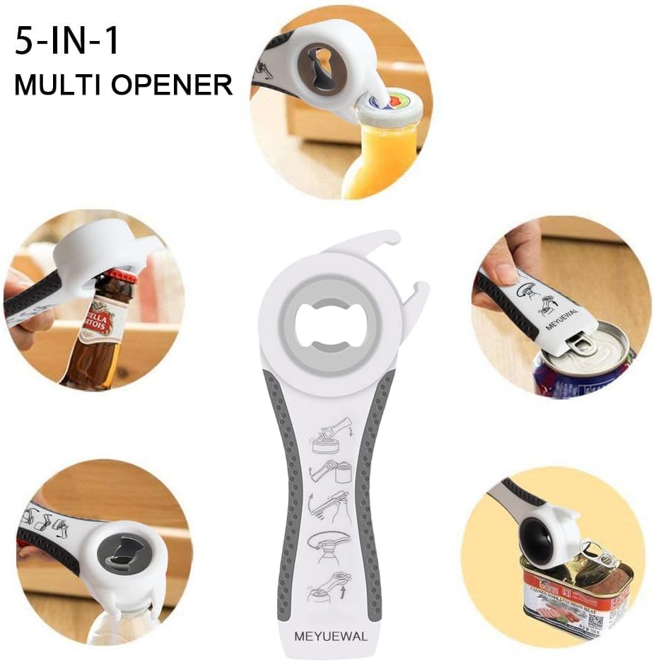 Jar Opener, 5 in 1 Multi Function Can Opener Bottle Opener Kit with Silicone Handle Easy to Use for Children, Elderly and Arthritis Sufferers (Apple Red）