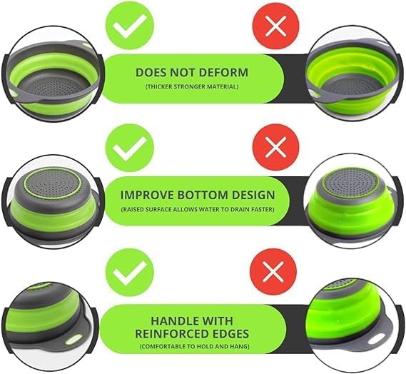 White Round Silicone Collapsible Colander – Silicone Round Kitchen Strainers with Plastic Handles Small Foldable Kitchen Strainer Perfect for Draining Pasta Vegetable and Fruit