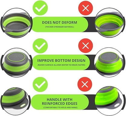 White Round Silicone Collapsible Colander – Silicone Round Kitchen Strainers with Plastic Handles Small Foldable Kitchen Strainer Perfect for Draining Pasta Vegetable and Fruit