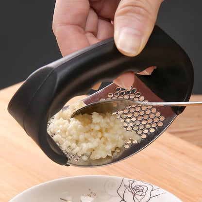 Garlic Press with Stainless Steel Plate, 3mm Fine Holes, Ergonomic Black Handle, Mincer for Kitchen