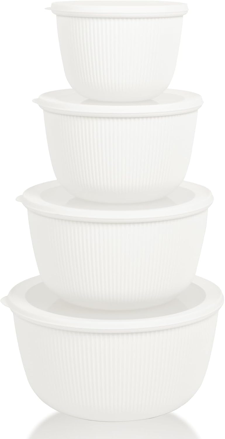 BoxedHome Mixing Bowls with Lids - 8 Piece Plastic Nesting Bowls Set includes 4 Prep Bowls and 4 Lids, Microwave and Dishwasher Safe, Green