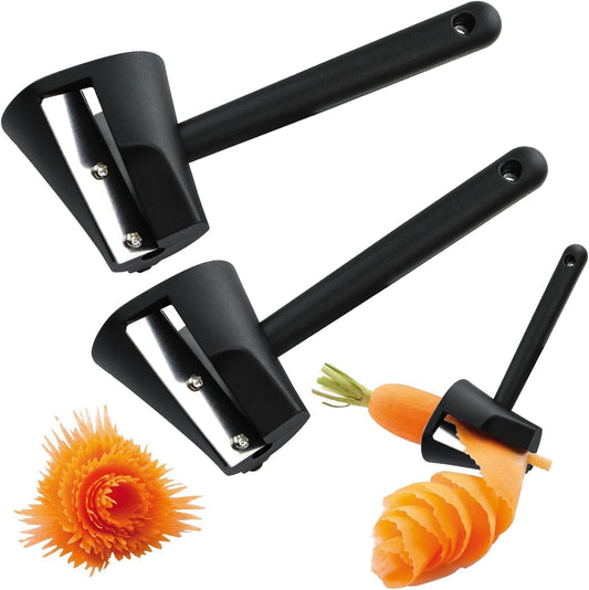 2 Pack Carrot Peeler Carrot Curler Black Carrot Spiral Shred Slicer Root Vegetables Fruits Slicer Sharpener Garnishing Tool