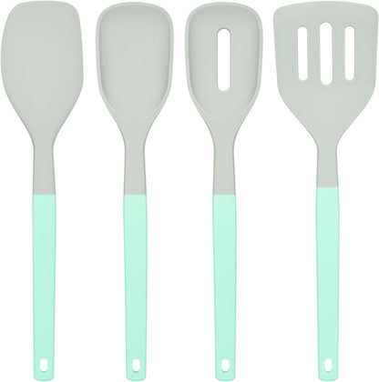4Pcs Silicone Spatula Set, Food Grade Rubber Spatula, Two Color Upgrade Strong Handle with Ergonomic Grip, 600°F Heat Resistant Silicone Spatula Turner Spoon for Nonstick Cooking